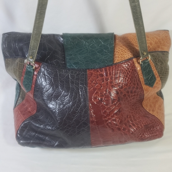 Sharif Vintage Large Multicolored Patchwork Boho Leather Tote Shoulder Bag Purse - Picture 2 of 16